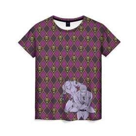 Женская футболка 3D с принтом Killer Queen x Kira Yoshikage в Тюмени, 100% полиэфир ( синтетическое хлопкоподобное полотно) | прямой крой, круглый вырез горловины, длина до линии бедер | jojo | killer queen | kira yoshikage