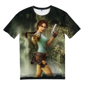 Мужская футболка 3D с принтом TOMB RAIDER в Тюмени, 100% полиэфир | прямой крой, круглый вырез горловины, длина до линии бедер | game | girl | gun | lara croft | tomb raider | девушка | игра | оружие | пистолет