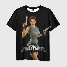Мужская футболка 3D с принтом TOMB RAIDER в Тюмени, 100% полиэфир | прямой крой, круглый вырез горловины, длина до линии бедер | Тематика изображения на принте: game | girl | gun | lara croft | tomb raider | девушка | игра | оружие | пистолет