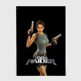 Постер с принтом TOMB RAIDER в Тюмени, 100% бумага
 | бумага, плотность 150 мг. Матовая, но за счет высокого коэффициента гладкости имеет небольшой блеск и дает на свету блики, но в отличии от глянцевой бумаги не покрыта лаком | game | girl | gun | lara croft | tomb raider | девушка | игра | оружие | пистолет