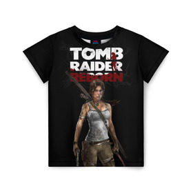 Детская футболка 3D с принтом TOMB RAIDER в Тюмени, 100% гипоаллергенный полиэфир | прямой крой, круглый вырез горловины, длина до линии бедер, чуть спущенное плечо, ткань немного тянется | Тематика изображения на принте: game | girl | gun | lara croft | tomb raider | девушка | игра | оружие | пистолет