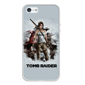 Чехол для iPhone 5/5S матовый с принтом TOMB RAIDER в Тюмени, Силикон | Область печати: задняя сторона чехла, без боковых панелей | game | girl | gun | lara croft | tomb raider | девушка | игра | оружие | пистолет