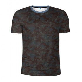 Мужская футболка 3D спортивная с принтом Горный камуфляж в Тюмени, 100% полиэстер с улучшенными характеристиками | приталенный силуэт, круглая горловина, широкие плечи, сужается к линии бедра | военный | коричневый | пятна | серый