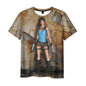 Мужская футболка 3D с принтом TOMB RAIDER в Тюмени, 100% полиэфир | прямой крой, круглый вырез горловины, длина до линии бедер | game | girl | gun | lara croft | tomb raider | девушка | игра | оружие | пистолет