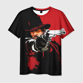 Мужская футболка 3D с принтом Red Dead Redemption в Тюмени, 100% полиэфир | прямой крой, круглый вырез горловины, длина до линии бедер | Тематика изображения на принте: cowboy | game | gun | jim | red dead redemption | rockstar | west | вестерн | дикий запад | игра | ковбой | оружие | пистолет