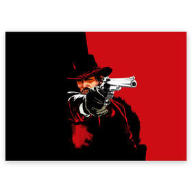 Поздравительная открытка с принтом Red Dead Redemption в Тюмени, 100% бумага | плотность бумаги 280 г/м2, матовая, на обратной стороне линовка и место для марки
 | cowboy | game | gun | jim | red dead redemption | rockstar | west | вестерн | дикий запад | игра | ковбой | оружие | пистолет