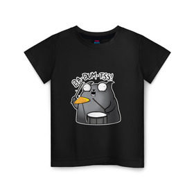 Детская футболка хлопок с принтом Ba-Dum-Tss! в Тюмени, 100% хлопок | круглый вырез горловины, полуприлегающий силуэт, длина до линии бедер | ba dum tss | mem | ба дум тс | барабан | каламбур | кот | мем | мемас | шутка