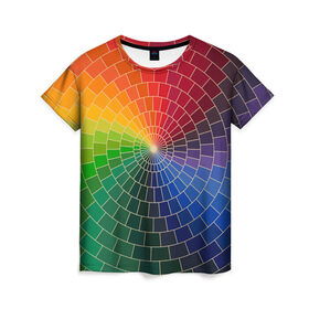 Женская футболка 3D с принтом Спираль цветов в Тюмени, 100% полиэфир ( синтетическое хлопкоподобное полотно) | прямой крой, круглый вырез горловины, длина до линии бедер | 