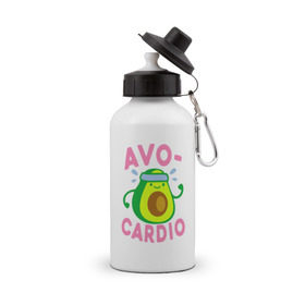 Бутылка спортивная с принтом Avo-Cardio в Тюмени, металл | емкость — 500 мл, в комплекте две пластиковые крышки и карабин для крепления | авокадо | еда | кардио | спорт