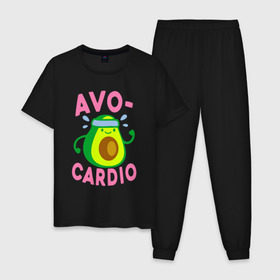 Мужская пижама хлопок с принтом Avo-Cardio в Тюмени, 100% хлопок | брюки и футболка прямого кроя, без карманов, на брюках мягкая резинка на поясе и по низу штанин
 | авокадо | еда | кардио | спорт
