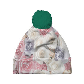 Шапка 3D c помпоном с принтом Букет из роз в Тюмени, 100% полиэстер | универсальный размер, печать по всей поверхности изделия | Тематика изображения на принте: розы | цветы