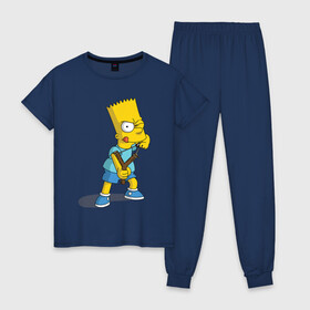 Женская пижама хлопок с принтом Bart Simpson в Тюмени, 100% хлопок | брюки и футболка прямого кроя, без карманов, на брюках мягкая резинка на поясе и по низу штанин | барт | разбойник | рогатка. | симпсоны