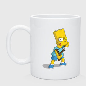 Кружка с принтом Bart Simpson в Тюмени, керамика | объем — 330 мл, диаметр — 80 мм. Принт наносится на бока кружки, можно сделать два разных изображения | барт | разбойник | рогатка. | симпсоны