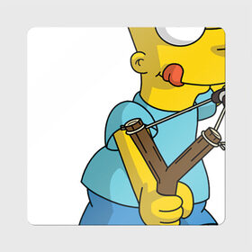 Магнит виниловый Квадрат с принтом Bart Simpson в Тюмени, полимерный материал с магнитным слоем | размер 9*9 см, закругленные углы | Тематика изображения на принте: барт | разбойник | рогатка. | симпсоны