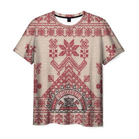 Мужская футболка 3D с принтом Новогодний ковер в Тюмени, 100% полиэфир | прямой крой, круглый вырез горловины, длина до линии бедер | вышивка | текстура | ткань | узоры