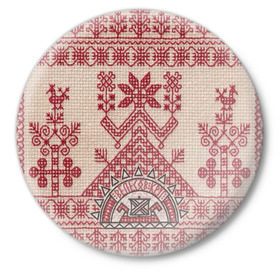Значок с принтом Новогодний ковер в Тюмени,  металл | круглая форма, металлическая застежка в виде булавки | вышивка | текстура | ткань | узоры