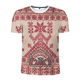 Мужская футболка 3D спортивная с принтом Новогодний ковер в Тюмени, 100% полиэстер с улучшенными характеристиками | приталенный силуэт, круглая горловина, широкие плечи, сужается к линии бедра | вышивка | текстура | ткань | узоры