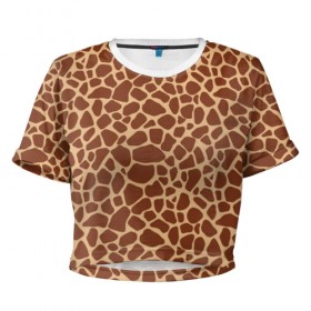 Женская футболка 3D укороченная с принтом Жираф в Тюмени, 100% полиэстер | круглая горловина, длина футболки до линии талии, рукава с отворотами | africa | afro | etnos | girafe | африка | афро | жираф | этно