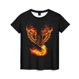 Женская футболка 3D с принтом Феникс в Тюмени, 100% полиэфир ( синтетическое хлопкоподобное полотно) | прямой крой, круглый вырез горловины, длина до линии бедер | fire | flame | in fire | smoke | в огне | дым | огненный | огонь