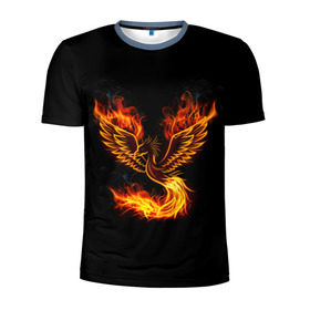 Мужская футболка 3D спортивная с принтом Феникс в Тюмени, 100% полиэстер с улучшенными характеристиками | приталенный силуэт, круглая горловина, широкие плечи, сужается к линии бедра | fire | flame | in fire | smoke | в огне | дым | огненный | огонь