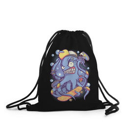 Рюкзак-мешок 3D с принтом Octopus Skater в Тюмени, 100% полиэстер | плотность ткани — 200 г/м2, размер — 35 х 45 см; лямки — толстые шнурки, застежка на шнуровке, без карманов и подкладки | octopus skater | осьминог | скейт | спорт