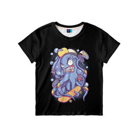Детская футболка 3D с принтом Octopus Skater в Тюмени, 100% гипоаллергенный полиэфир | прямой крой, круглый вырез горловины, длина до линии бедер, чуть спущенное плечо, ткань немного тянется | octopus skater | осьминог | скейт | спорт