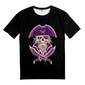 Мужская футболка 3D с принтом Пират в Тюмени, 100% полиэфир | прямой крой, круглый вырез горловины, длина до линии бедер | bones | buccaneer | corsair | filibuster | freebooter | picaroon | pirate | rover | голова | кости | пират | скелет | череп