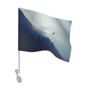 Флаг для автомобиля с принтом ОРЁЛ НАД ЛЕСОМ в Тюмени, 100% полиэстер | Размер: 30*21 см | bird | dark | fog | forest | heaven | jh k | ktc | sky | texture | деревья | животные | лес | небо | орел | природа | птица | птицы | текстуры | тёмный лес | туман