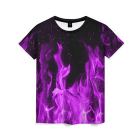 Женская футболка 3D с принтом Фиолетовый огонь в Тюмени, 100% полиэфир ( синтетическое хлопкоподобное полотно) | прямой крой, круглый вырез горловины, длина до линии бедер | лиловый | пламя | яркий