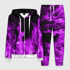 Мужской костюм 3D с принтом Фиолетовый огонь в Тюмени, 100% полиэстер | Манжеты и пояс оформлены тканевой резинкой, двухслойный капюшон со шнурком для регулировки, карманы спереди | лиловый | пламя | яркий