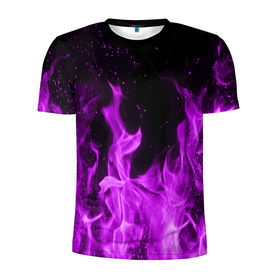 Мужская футболка 3D спортивная с принтом Фиолетовый огонь в Тюмени, 100% полиэстер с улучшенными характеристиками | приталенный силуэт, круглая горловина, широкие плечи, сужается к линии бедра | лиловый | пламя | яркий