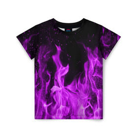 Детская футболка 3D с принтом Фиолетовый огонь в Тюмени, 100% гипоаллергенный полиэфир | прямой крой, круглый вырез горловины, длина до линии бедер, чуть спущенное плечо, ткань немного тянется | Тематика изображения на принте: лиловый | пламя | яркий