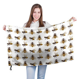 Флаг 3D с принтом Пчелы в Тюмени, 100% полиэстер | плотность ткани — 95 г/м2, размер — 67 х 109 см. Принт наносится с одной стороны | белый | желтый | крылья | мед | черный