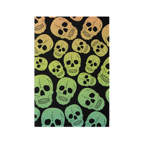 Обложка для паспорта матовая кожа с принтом Веселый хэллоуин в Тюмени, натуральная матовая кожа | размер 19,3 х 13,7 см; прозрачные пластиковые крепления | Тематика изображения на принте: зеленый | кости | цвет | череп | черный