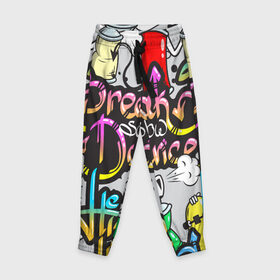 Детские брюки 3D с принтом Graffiti в Тюмени, 100% полиэстер | манжеты по низу, эластичный пояс регулируется шнурком, по бокам два кармана без застежек, внутренняя часть кармана из мелкой сетки | break | dance | graffiti | hip hop | rap | граффити | рэп | скейтборд | хип хоп