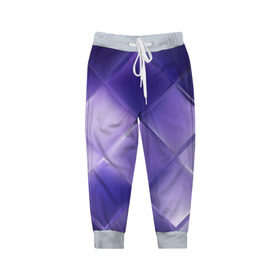 Детские брюки 3D с принтом Фиолетовые грани в Тюмени, 100% полиэстер | манжеты по низу, эластичный пояс регулируется шнурком, по бокам два кармана без застежек, внутренняя часть кармана из мелкой сетки | абстракция | геометрия | квадрат | текстура | фиолетовый
