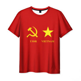Мужская футболка 3D с принтом СССР и Вьетнам в Тюмени, 100% полиэфир | прямой крой, круглый вырез горловины, длина до линии бедер | Тематика изображения на принте: братство | вьетнам | герб | дружба | россия | русь | рф | ссср | флаг