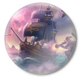 Значок с принтом Sea of thieves в Тюмени,  металл | круглая форма, металлическая застежка в виде булавки | mmo | море | пират | пираты | сокровища | сокровище