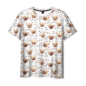 Мужская футболка 3D с принтом Собаки Паттерн в Тюмени, 100% полиэфир | прямой крой, круглый вырез горловины, длина до линии бедер | Тематика изображения на принте: акварель | лапа | лапки | мопс | пес | псы | след | собакен | чихуа
