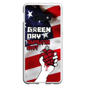 Чехол для Samsung S10E с принтом Green Day American Idiot в Тюмени, Силикон | Область печати: задняя сторона чехла, без боковых панелей | american idiot | green day | альтернативный | билли джо армстронг | грин дей | группа | зелёный день | майк дёрнт | музыка | панк | поп | поппанк | рок | сша | тре кул | флаг