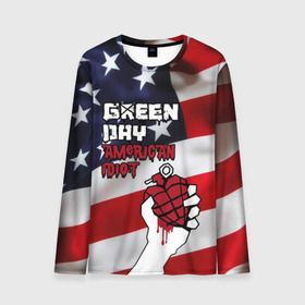 Мужской лонгслив 3D с принтом Green Day American Idiot в Тюмени, 100% полиэстер | длинные рукава, круглый вырез горловины, полуприлегающий силуэт | american idiot | green day | альтернативный | билли джо армстронг | грин дей | группа | зелёный день | майк дёрнт | музыка | панк | поп | поппанк | рок | сша | тре кул | флаг