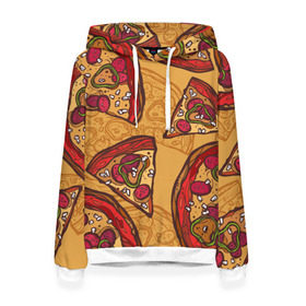 Женская толстовка 3D с принтом Пицца в Тюмени, 100% полиэстер  | двухслойный капюшон со шнурком для регулировки, мягкие манжеты на рукавах и по низу толстовки, спереди карман-кенгуру с мягким внутренним слоем. | pattern | pizza | еда | пицца | узор