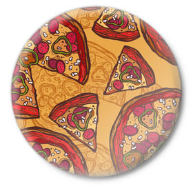 Значок с принтом Пицца в Тюмени,  металл | круглая форма, металлическая застежка в виде булавки | Тематика изображения на принте: pattern | pizza | еда | пицца | узор