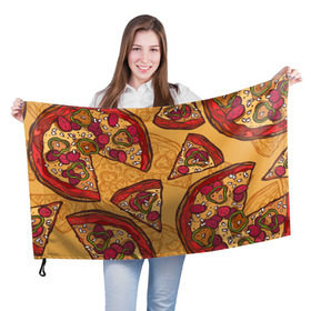 Флаг 3D с принтом Пицца в Тюмени, 100% полиэстер | плотность ткани — 95 г/м2, размер — 67 х 109 см. Принт наносится с одной стороны | pattern | pizza | еда | пицца | узор