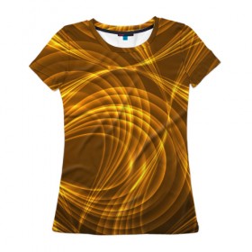 Женская футболка 3D с принтом Золотые вихри в Тюмени, 100% полиэфир ( синтетическое хлопкоподобное полотно) | прямой крой, круглый вырез горловины, длина до линии бедер | gold | абстракция | вихрь | золото | золотой | текстура | узор