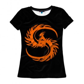 Женская футболка 3D с принтом phoenix в Тюмени, 100% полиэфир ( синтетическое хлопкоподобное полотно) | прямой крой, круглый вырез горловины, длина до линии бедер | phenix | phoenix | огненная птица | огонь