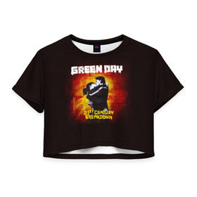 Женская футболка 3D укороченная с принтом Поцелуй Green Day в Тюмени, 100% полиэстер | круглая горловина, длина футболки до линии талии, рукава с отворотами | american idiot | green day | альтернативный | билли джо армстронг | грин дей | группа | зелёный день | майк дёрнт | музыка | панк | поп | поппанк | поцелуй | рок | стена | тре кул
