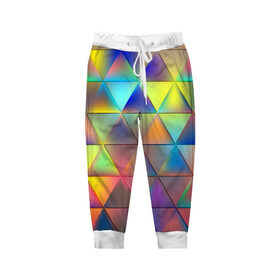 Детские брюки 3D с принтом Разноцветные треугольники в Тюмени, 100% полиэстер | манжеты по низу, эластичный пояс регулируется шнурком, по бокам два кармана без застежек, внутренняя часть кармана из мелкой сетки | 