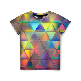 Детская футболка 3D с принтом Разноцветные треугольники в Тюмени, 100% гипоаллергенный полиэфир | прямой крой, круглый вырез горловины, длина до линии бедер, чуть спущенное плечо, ткань немного тянется | 