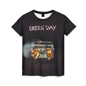 Женская футболка 3D с принтом Green Day магнитофон в огне в Тюмени, 100% полиэфир ( синтетическое хлопкоподобное полотно) | прямой крой, круглый вырез горловины, длина до линии бедер | american idiot | green day | альтернативный | билли джо армстронг | грин дей | группа | зелёный день | майк дёрнт | музыка | панк | поп | поппанк | рок | тре кул